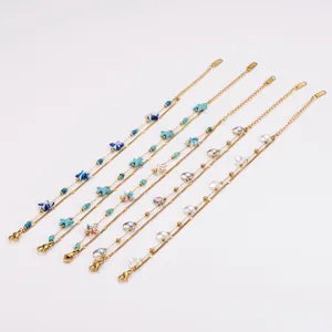Detailed view of stainless steel double-layer bracelets with colorful starfish charms