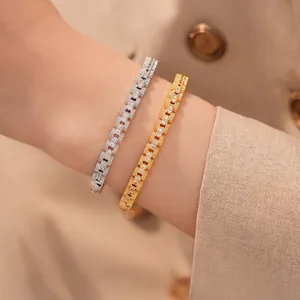 Luxury 18K gold and silver plated square link bracelets with sparkling zircons