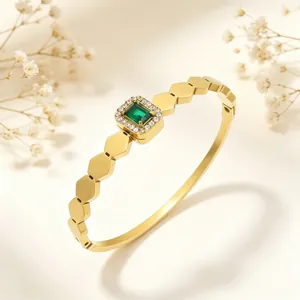Luxus Geometrische Hexagonal Edelstahl Armreif Für Damen Vergoldet Quadrat Strass Gliederkette Armband Schmuck Geschenk