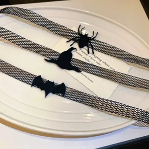 Σετ γοτθικά τσόκερ Halloween από μαύρο δίχτυ με αράχνη, νυχτερίδα και καπέλο μάγισσας