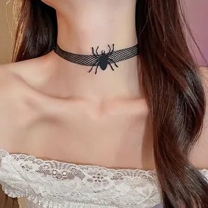 Γοτθικό κολιέ τσόκερ Halloween με μαύρο δίχτυ και μεγάλο μενταγιόν αράχνη για γυναίκες