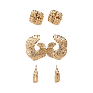 Vintage Europäische Plissierte Geometrische Ohrstecker Set Für Damen Luxuriöses Metallisches Eisen Gold Silber Ohrringe Schmuck