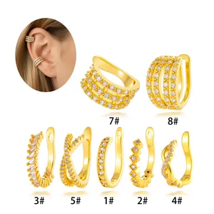 Σετ επίχρυσα σκουλαρίκια ear cuff με ζιργκόν σε διάφορα μοντέρνα σχέδια