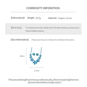 Detailed size and material info for the blue zircon flower necklace jewelry set