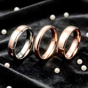 Bague Anneau Simple en Acier Titane Minimaliste Or Rose Poli Unisexe Couple Bijoux Mode Accessoire
