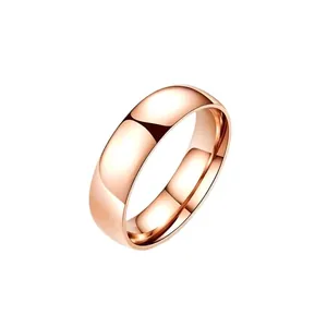 Bague classique en acier titane or rose pour couples, bijou minimaliste et élégant
