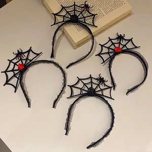 Halloween Lustiger Flanell Spinnennetz Haarreif Gothic Dunkler Stil Haarband Mit Roter Rose Strass Individuelles Zubehör Für Damen Party Verkleidung