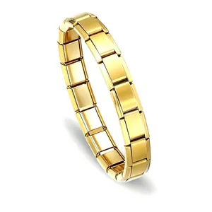 Bracelet modulaire minimaliste en acier inoxydable doré à maillons carrés pour hommes
