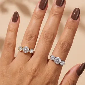Luxe Roestvrij Staal Driedubbele Zirconia Ring Voor Vrouwen Goud Zilver Verguld Verstelbare Open Vingerring Sieraden
