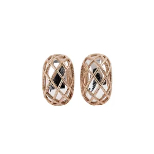 Lussuosi Orecchini a Bottone Ovali in Metallo a Griglia Cava con Perno in Argento Sterling 925 Gioielli di Moda in Lega per Donna
