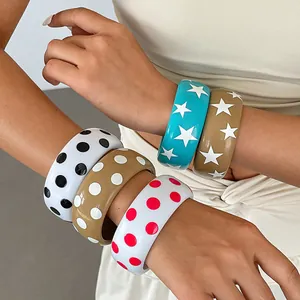 Mode Geometrische Hars Armring Europese Vintage Stip Ster Print Brede Armband Voor Vrouwen Sieraden Accessoire