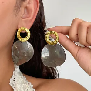 Boucles d'Oreilles Clous Rondes Géométriques Vintage en Alliage d'Acétate Avec Tige en Argent Or Gris Bijoux de Niche pour Femmes