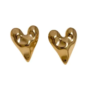 Élégantes boucles d'oreilles cœur irrégulier en acier doré à l'or 18K de haute qualité