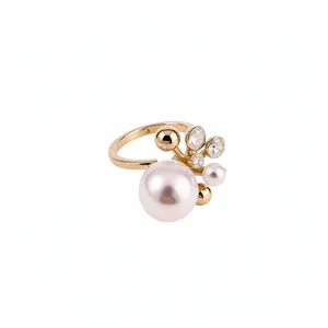Zirkonia Perle Blume Offener Ring Luxus Elegant Verstellbarer Floraler Kupferring Vergoldet Versilbert Schmuck Damen