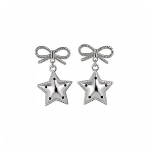 Boucles d'Oreilles Pendantes en Alliage Strass Cœur Étoile Avec Tige en Argent Sterling 925 Nœud à Pois Boucles d'Oreilles pour Femme