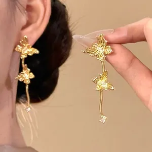 Vintage Schmetterling Quaste Ohrringe Mit Silber Stift Leichter Luxus Legierung Strass Ohrhänger Für Damen Schmuck