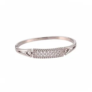 Elegant 18K gold plated bangle bracelet with sparkling pave-set cubic zirconia.