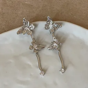 Vintage Silber Schmetterling Quastenohrringe mit funkelndem Zirkonia-Besatz