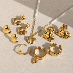Joyería de Acero Inoxidable Corazón Collar Pendientes Anillo para Mujer Chapado en Oro Perla Artificial Strass Accesorios