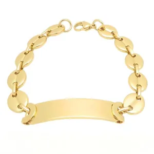 Graveerbare titanium stalen armband met varkensneus schakels en een gladde gouden staaf