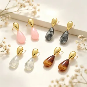 Vintage Leichter Luxus Tropfen Edelstahl Ohrringe Für Damen Geometrische Harz Anhänger Lange Ohrhänger Mode Schmuck Geschenk