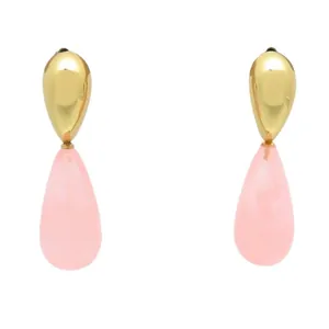 Elegante goldene Edelstahl-Ohrringe mit rosa Harztropfen für Damen im Vintage-Stil