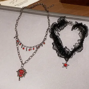 Gothic Donkere Stijl Kant Choker Halsketting Legering Strass Hart Ster Schedel Steampunk Hanger Vrouwen Sieraden Feest Accessoire
