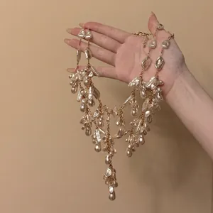 Europese Amerikaanse Onregelmatige Kunstparel Ketting Goud Zilver Legering Sleutelbeenketing Met Kwastjes Voor Vrouwen