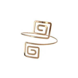 European Style Metal Twisted Arm Cuff Bracelet For Women Geometric Spiral Open Bangle Fashion Jewelry Gold Silver Plated Armlet
