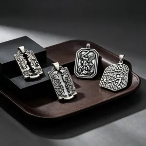 Oud Egyptisch Oog Van Horus Beschermengel Hanger Voor Heren Roestvrij Staal Retro Aartsengel Michael Dubbele Arend Vleugels Biker Ketting Sieraden Cadeau