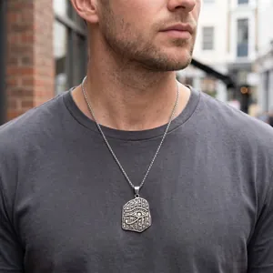 Heren ketting van roestvrij staal met Oog van Horus hanger en Egyptische hiërogliefen