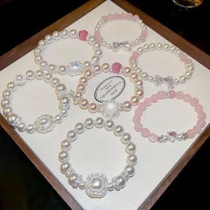 Süßes Erfrischendes Künstliches Perlenarmband Für Damen Eleganter Luxus Zirkonia Schleife Herz Anhänger Perlenkette Mode Schmuck Geschenk