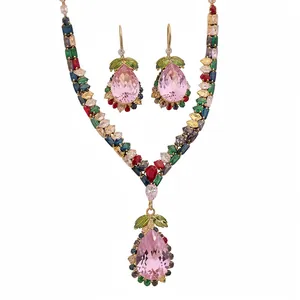 Collier Pendentif Goutte d'Eau en Cuivre Zirconia Vintage et Boucle d'Oreille Crochet Bijoux Pour Femmes Chaîne de Clavicule Plaquée Or Véritable Luxueuse