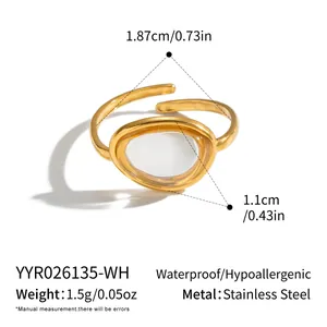 Detailed view of gold stainless steel open ring with measurements and specifications.