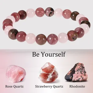 Bracciale con Perline in Cristallo Curativo in Pietra Naturale Quarzo Rosa Quarzo Fragola Ametista Bracciale Elastico per Donna Uomo Regalo Yoga