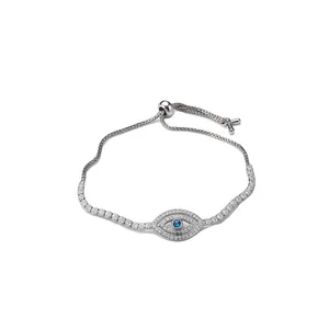 Exotisches Blaues Auge Hand der Fatima Armband Für Damen Kupfer Zirkonia Eingelegt Verstellbares Kettenarmband Luxusschmuck