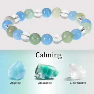 Bracciale di perle di cristallo naturale con angelite, amazzonite e quarzo trasparente