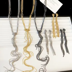 Parure de Bijoux Style Européen et Américain Avec Chaîne Nouée et Gland Collier et Boucles d'oreilles pour Femmes Design Minimaliste
