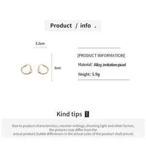 Detailed view of French vintage pearl hoop earrings with material and size specs