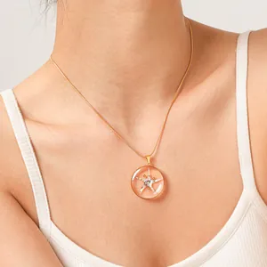 Transparenter Harz Seestern Runder Anhänger Halskette Vergoldet Edelstahl Schlangenkette Schlüsselbein Schmuck Damen