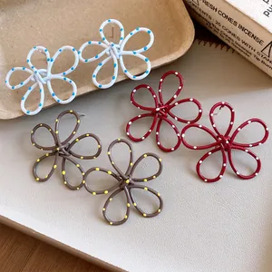 Flower Hollow Stud Earrings Spray Painted Iron Polka Dot Design Sweet Style Earrings For Women Jewelry Gift