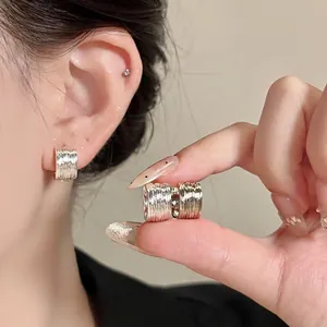 Franse Minimalistische Ronde Getextureerde Huggie Oorbellen Vintage Koper Verguld Retro Creolen Voor Vrouwen Mode Sieraden