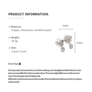 Detailed product specifications for rhinestone flower pearl drop earrings with size and material