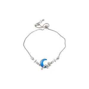 Sparkling Zirconia Moon Star Bolo Bracelet For Women Minimalist Silver Plated Adjustable Copper Bracelet Fashion Jewelry Gift