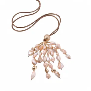 Collier Pendentif Gland en Coquillage Ethnique Vintage Corde en Cuir Marron Bijoux Bohème Faits à la Main pour Femmes