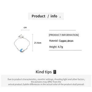 Detailed technical specifications and dimensions for moon bracelet with blue zircon
