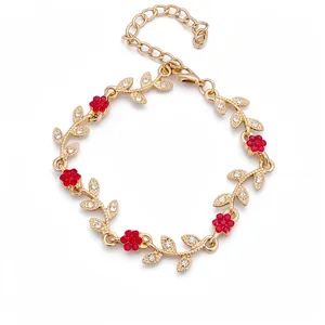 Elegant Alloy Leaf Flower Jewelry Set Rhinestone Inlaid Gold Tone Necklace Earrings Bracelet Set For Women Party Jewelry