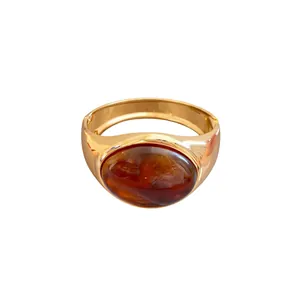 Vintage Oval Resin Open Bangle Gold Plated Alloy Cuff Bracelet For Women Retro Geometric Fashion Hand Jewelry Accessories