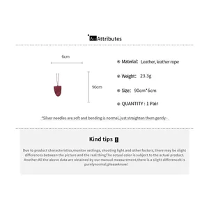 Detail view showing dimensions and parameters for leather eyeglass holder necklace