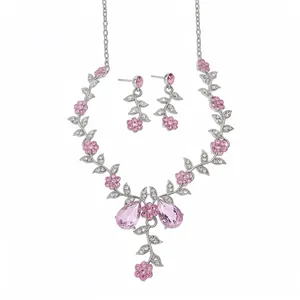 Luxury Alloy Rhinestone Flower Leaf Jewelry Set Elegant Necklace Earrings For Women Banquet Wedding Party Stylish Accessories